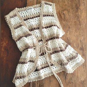 hand crocheted ramie and cotton summer vest w/ drawstring waist